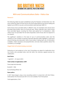 RIPA and Communications Data – Police Use