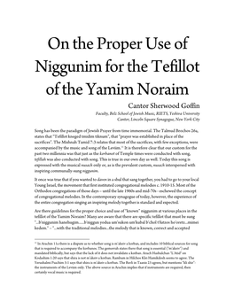 On the Proper Use of Niggunim for the Tefillot of the Yamim Noraim