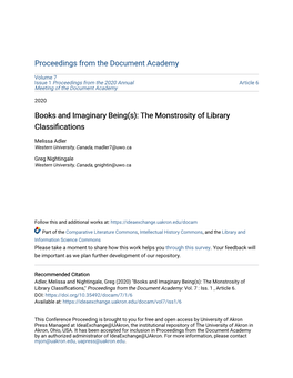 Books and Imaginary Being(S): the Monstrosity of Library Classifications