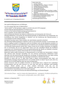 Ich Wünsche Ihnen - Auch Im Namen Des Gemeinderates - Gesegnete, Friedliche Weihnachten Und Ein Gutes Und Gesundes Neues Jahr 2020!