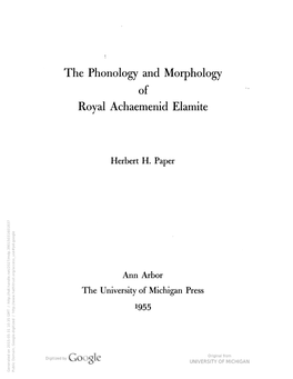 Elamite, the Phonology and Morphology of Royal