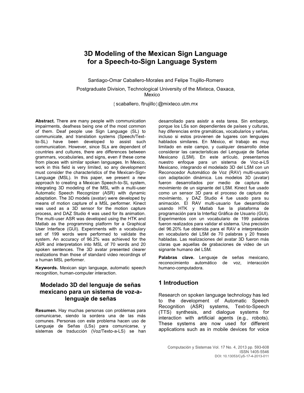 3D Modeling of the Mexican Sign Language for a Speech-To-Sign Language System