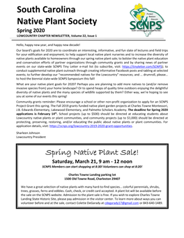 Spring Native Plant Sale! Saturday, March 21, 9 Am - 12 Noon SCNPS Members Can Start Shopping at 8:30! Volunteers Can Shop at 8:20!
