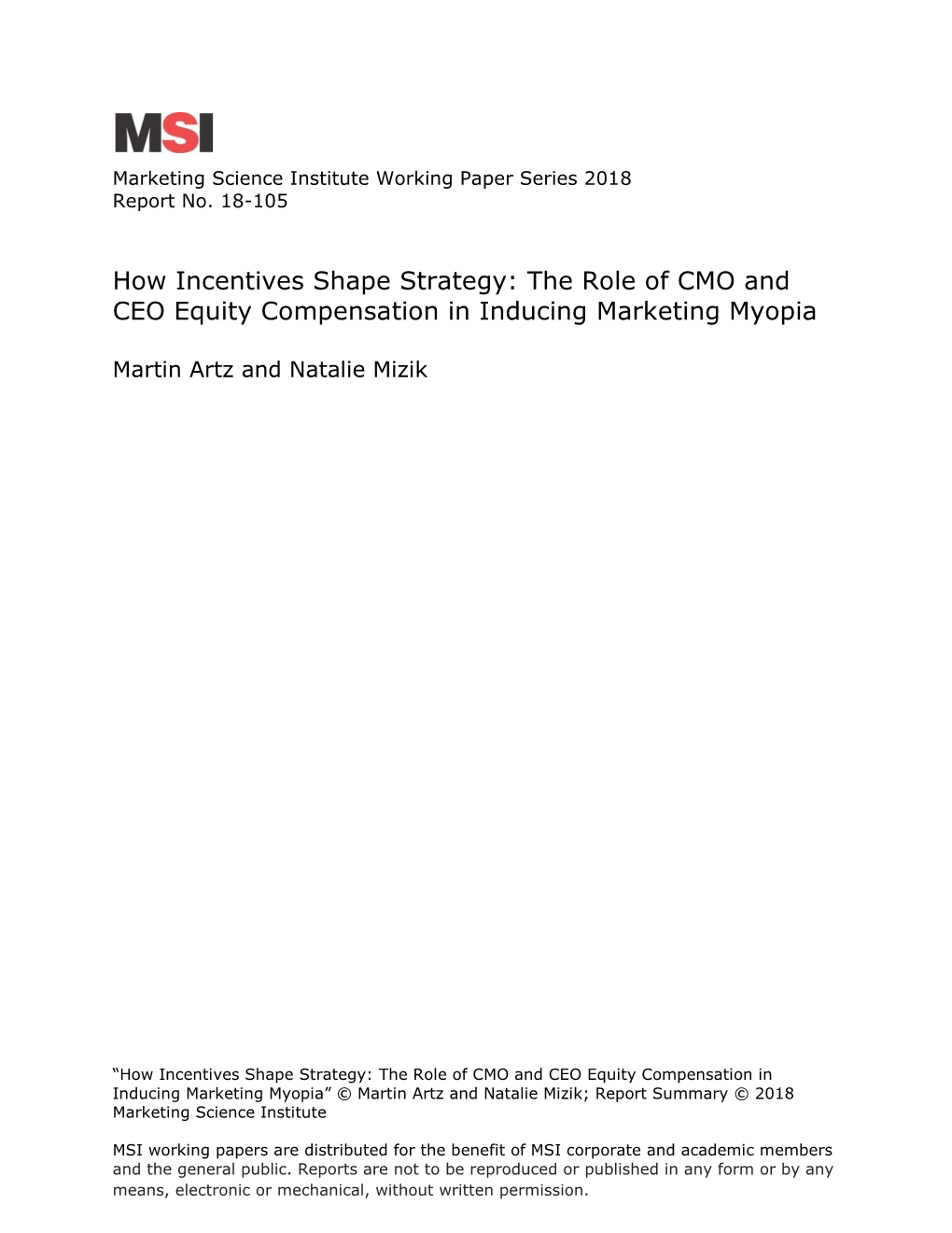 The Role of CMO and CEO Equity Compensation in Inducing Marketing Myopia