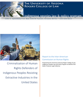 Criminalization of Human Rights Defenders of Indigenous Peoples and the Extractive Industry in the United States, IACHR 172Nd Period of Sessions (May 9