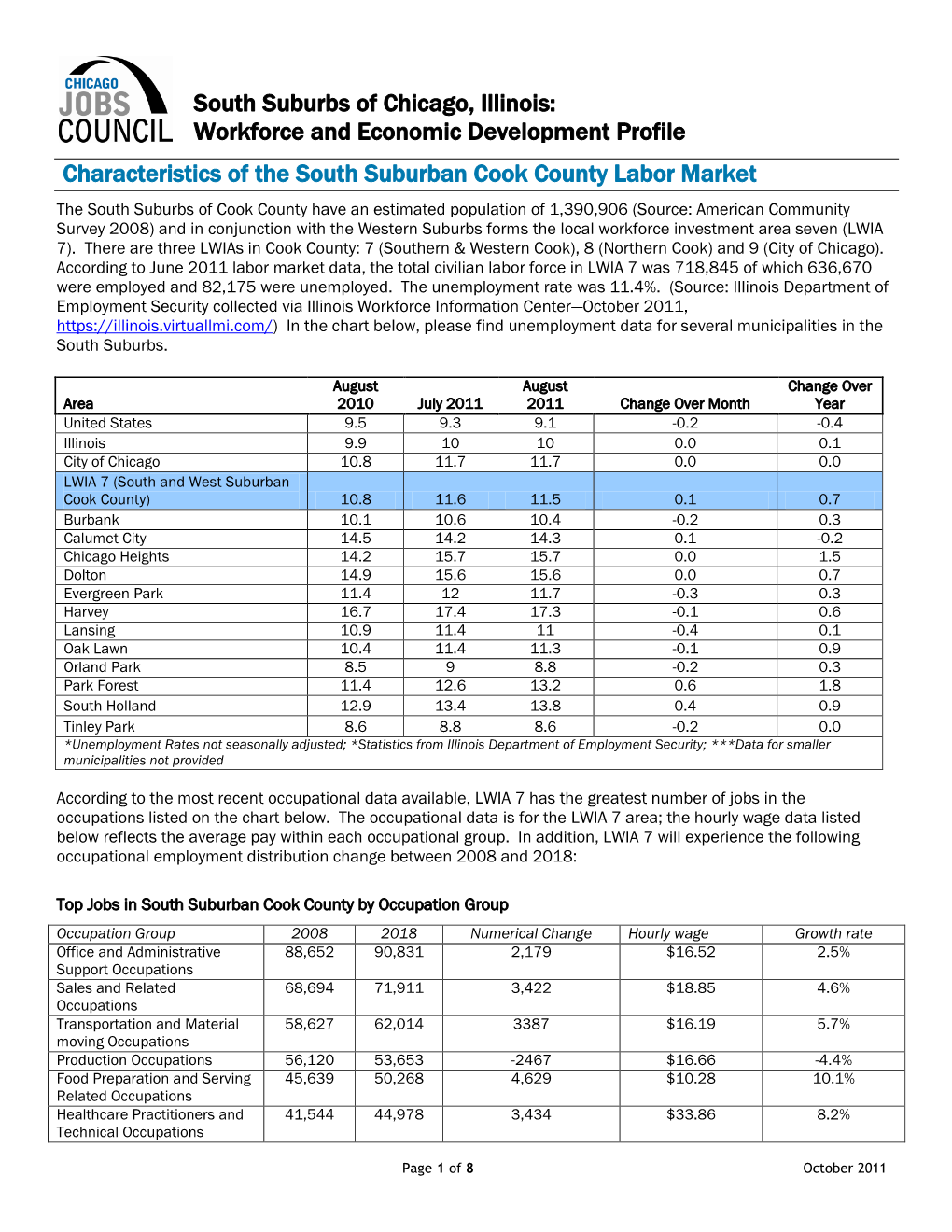 South Suburbs of Chicago, Illinois: Workforce and Economic Development Profile