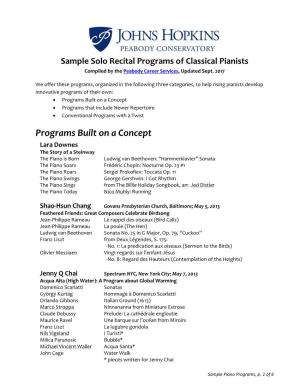 Sample Solo Recital Programs of Classical Pianists Compiled by the Peabody Career Services, Updated Sept