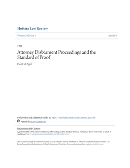 Attorney Disbarment Proceedings and the Standard of Proof David M