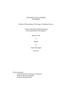The Images of Septimius Severus a Thesis Submitted in Partial Satisfa