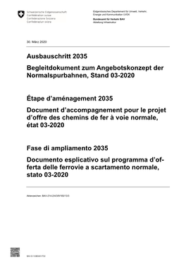 Angebotskonzept Zum Ausbauschritt 2035 Der Normalspurbahnen