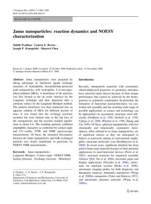 Janus Nanoparticles: Reaction Dynamics and NOESY Characterization