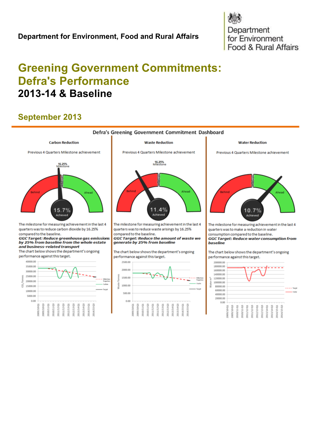 Greening Government Commitments: Defra's Performance 2013-14 & Baseline