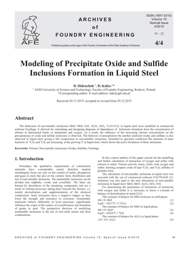 Modeling of Precipitate Oxide and Sulfide Inclusions Formation in Liquid Steel