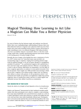 Magical Thinking: How Learning to Act Like a Magician Can Make You a Better Physician Michael B