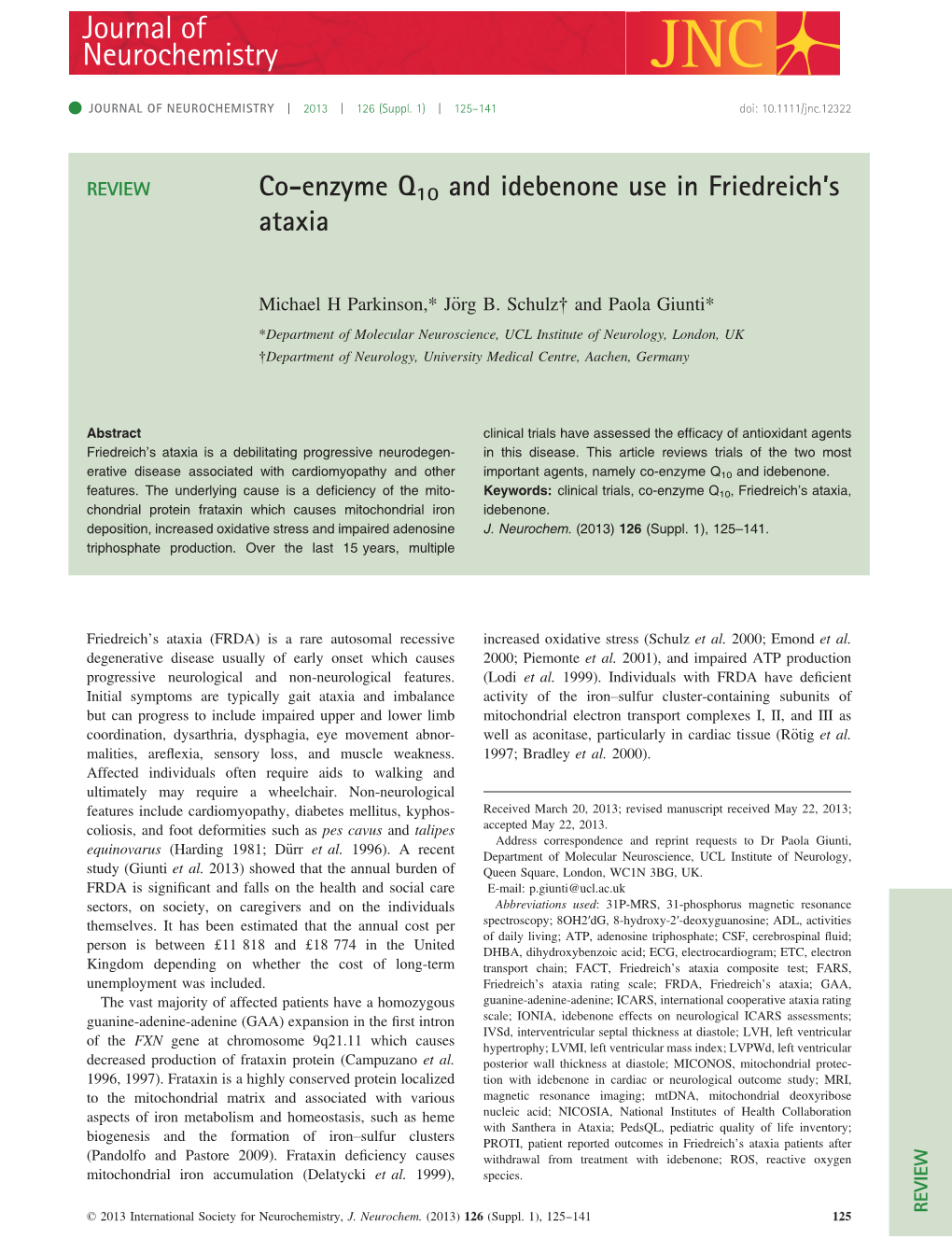 Coenzyme Q10 and Idebenone Use in Friedreichs Ataxia