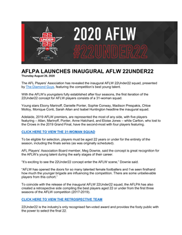 Aflpa Launches Inaugural Aflw 22Under22 –