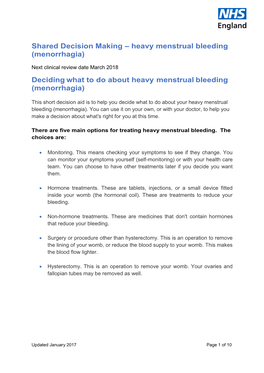 Shared Decision Making – Heavy Menstrual Bleeding (Menorrhagia)