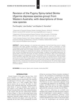 Revision of the Pygmy Spiny-Tailed Skinks (Egernia Depressa Species-Group) from Western Australia, with Descriptions of Three New Species