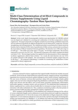 Multi-Class Determination of 64 Illicit Compounds in Dietary Supplements Using Liquid Chromatography–Tandem Mass Spectrometry