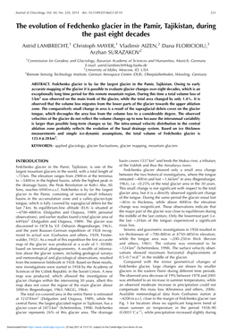 The Evolution of Fedchenko Glacier in the Pamir, Tajikistan, During the Past Eight Decades