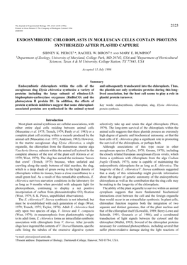 Endosymbiotic Chloroplasts in Molluscan Cells Contain Proteins Synthesized After Plastid Capture