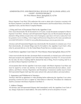 ADMINISTRATIVE and PROCEDURAL RULES of the ILLINOIS APPELLATE COURT- FOURTH DISTRICT 201 West Monroe Street, Springfield, IL 62704 Revised 2021