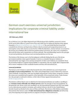 German Court Exercises Universal Jurisdiction: Implications for Corporate Criminal Liability Under International Law