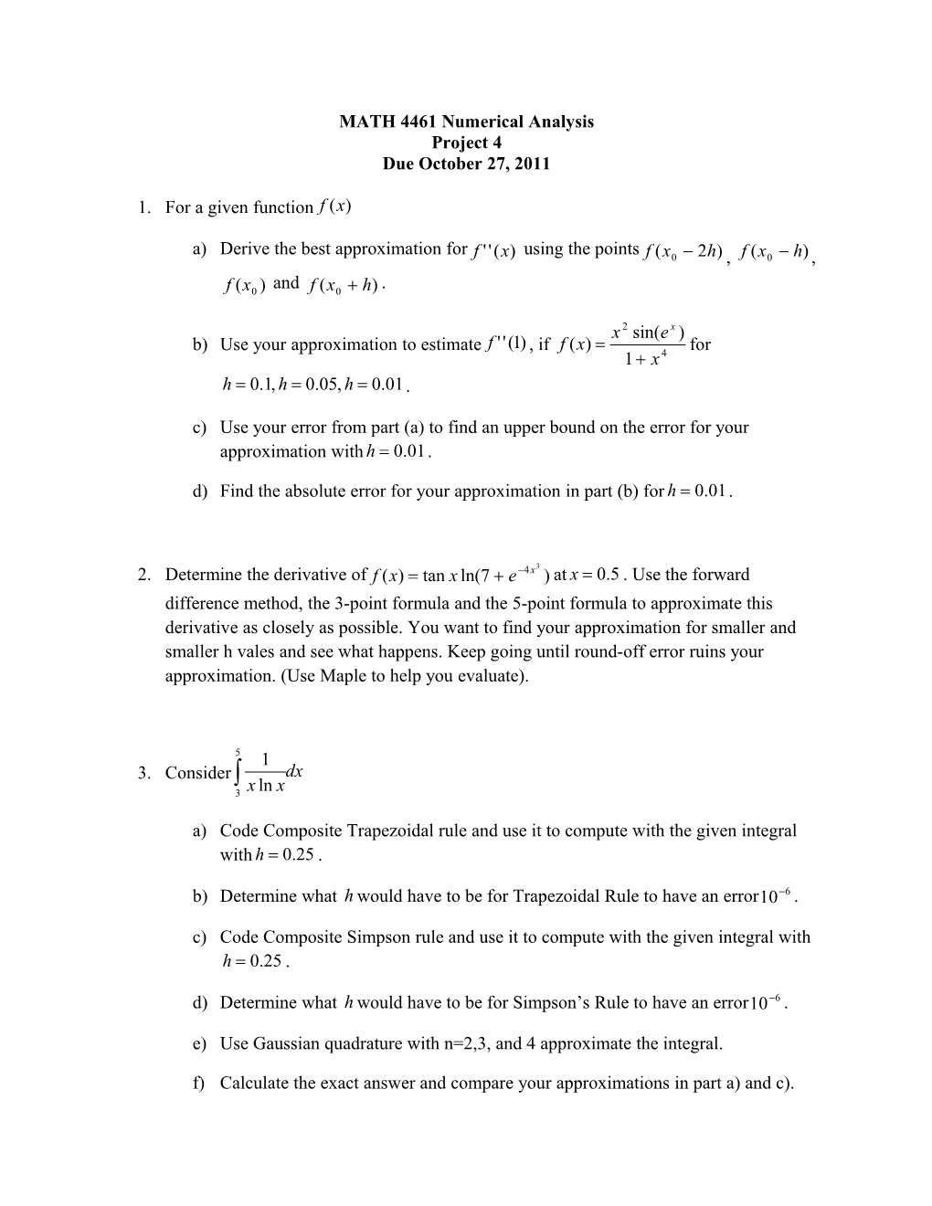 MATH 4461 Numerical Analysis