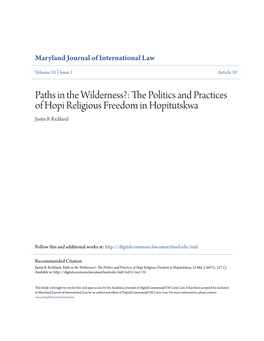 The Politics and Practices of Hopi Religious Freedom in Hopitutskwa, 31 Md