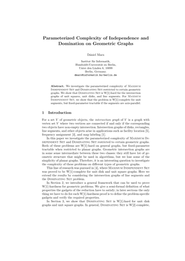 Parameterized Complexity of Independence and Domination on Geometric Graphs