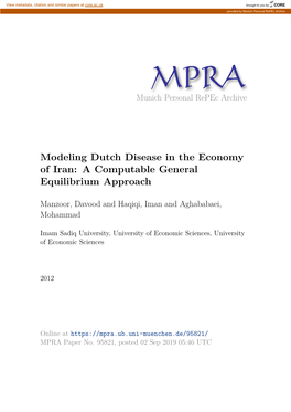 Modeling Dutch Disease in the Economy of Iran: a Computable General Equilibrium Approach