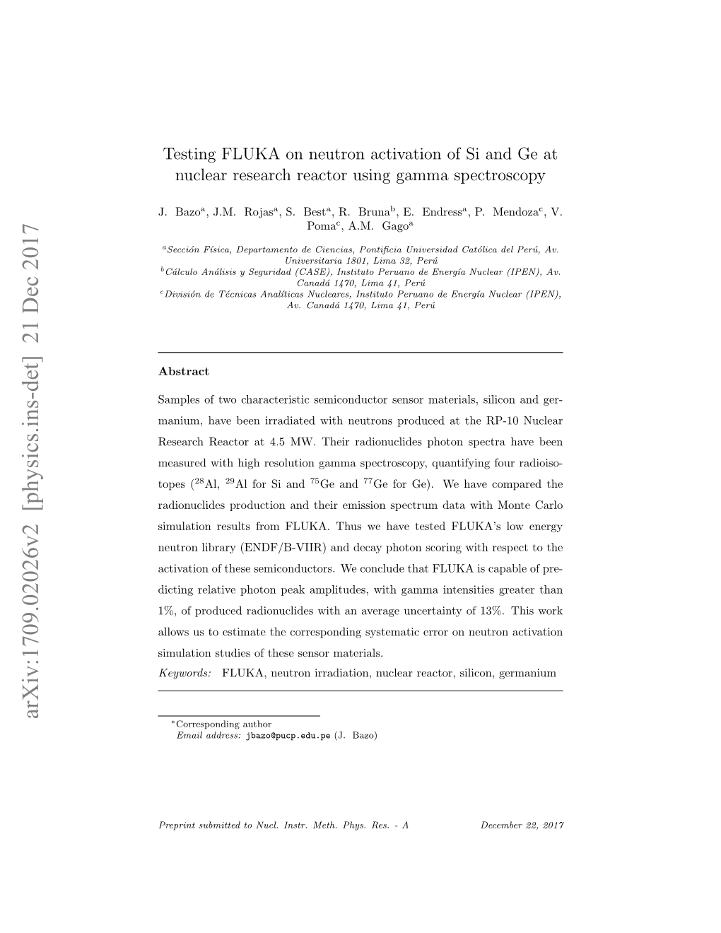 Testing FLUKA on Neutron Activation of Si and Ge at Nuclear Research Reactor Using Gamma Spectroscopy