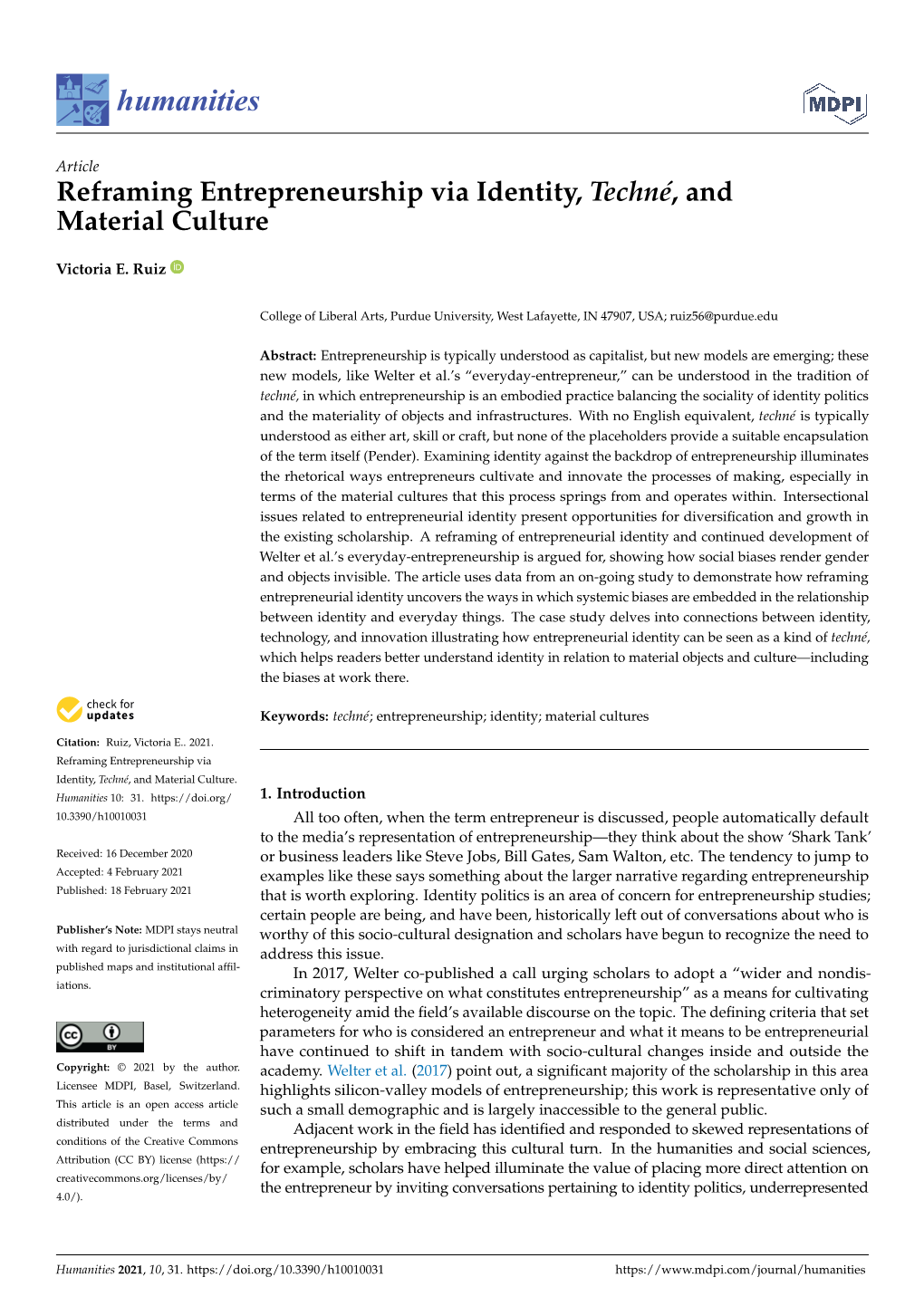 Reframing Entrepreneurship Via Identity, Techné, and Material Culture