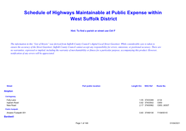 Schedule of Highways Maintainable at Public Expense Within West Suffolk District