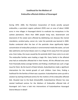 Livelihood for the Mothers of Endosulfan Affected Children of Kasaragod