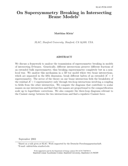 On Supersymmetry Breaking in Intersecting Brane Models∗