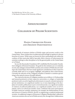 Announcement Collegium of Polish Scientists