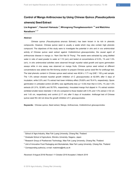 Control of Mango Anthracnose by Using Chinese Quince