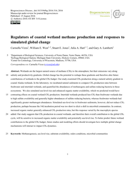 Regulators of Coastal Wetland Methane Production and Responses to Simulated Global Change Carmella Vizza1, William E