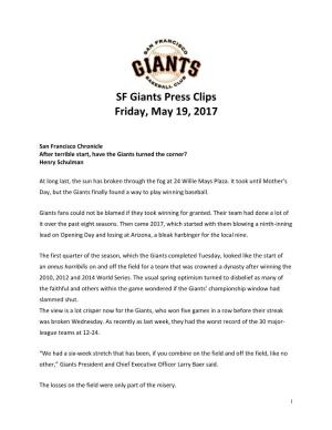 SF Giants Press Clips Friday, May 19, 2017