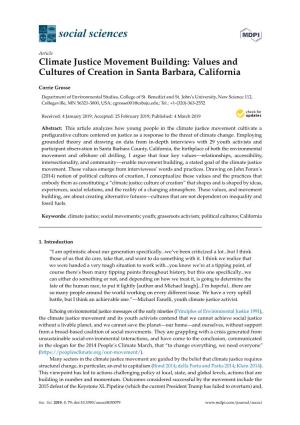 Climate Justice Movement Building: Values and Cultures of Creation in Santa Barbara, California