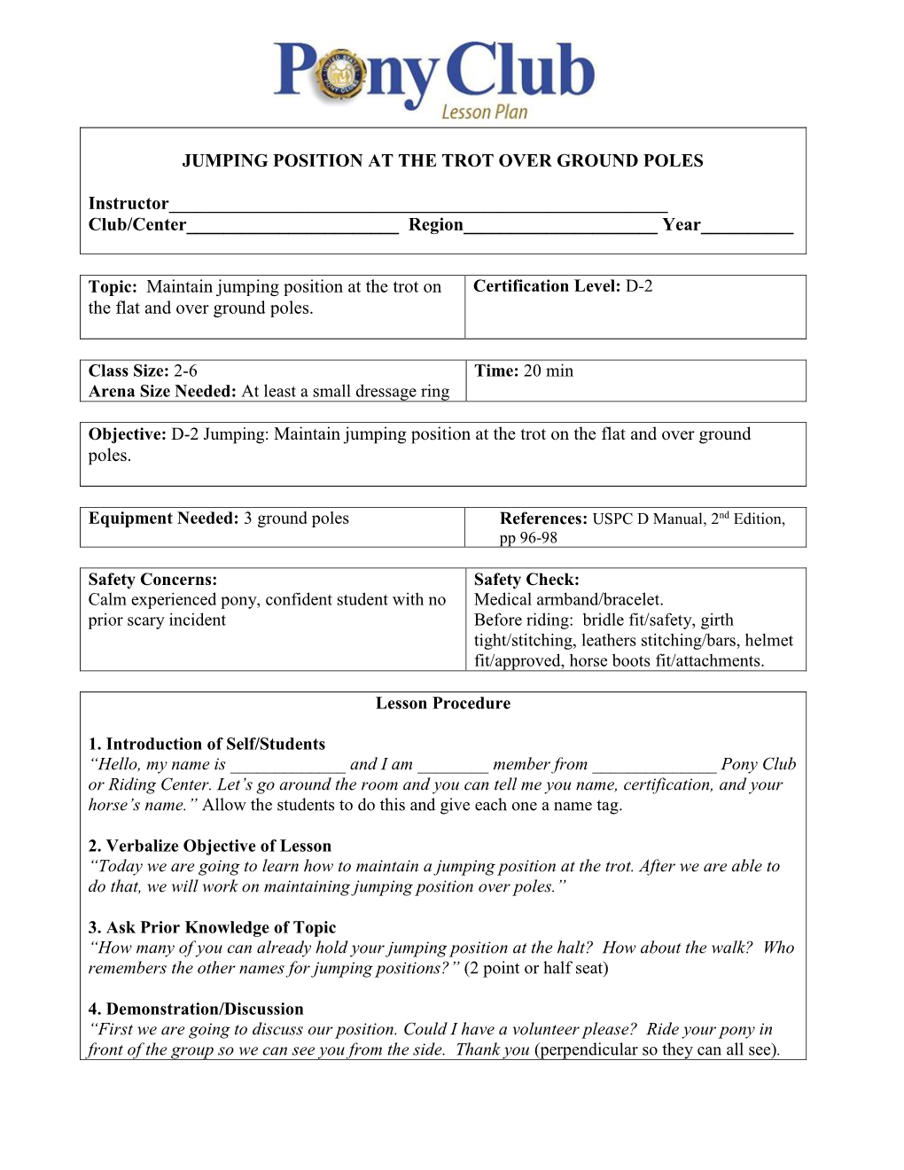 Jumping Position at the Trot Over Ground Poles