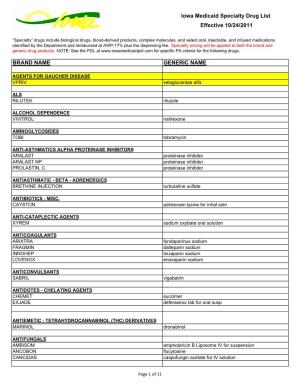 Specialty Drug List 10-24-11