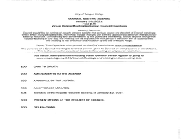 January 26, 2021 Council Meeting Agenda and Reports
