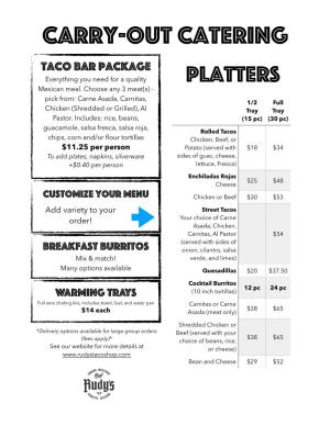 Carry-Out Catering Taco Bar Package Everything You Need for a Quality Platters Mexican Meal