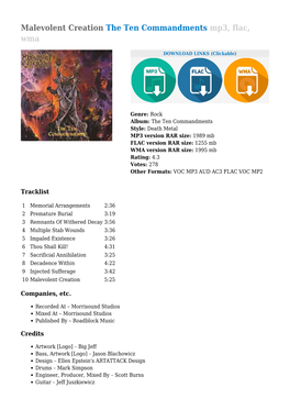 Malevolent Creation the Ten Commandments Mp3, Flac, Wma