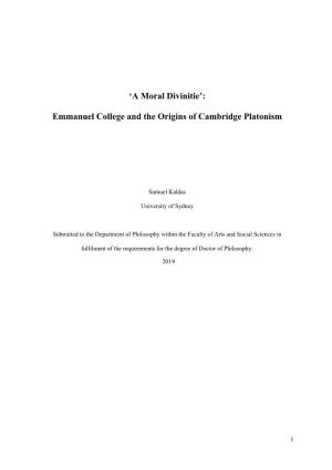 Emmanuel College and the Origins of Cambridge Platonism