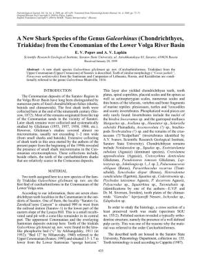 A New Shark Species of the Genus Galeorhinus (Chondrichthyes, Triakidae) from the Cenomanian of the Lower Volga River Basin E