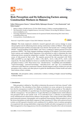 Risk Perception and Its Influencing Factors Among Construction