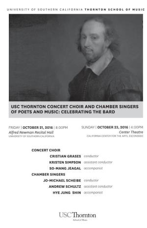 Usc Thornton Concert Choir and Chamber Singers of Poets and Music: Celebrating the Bard